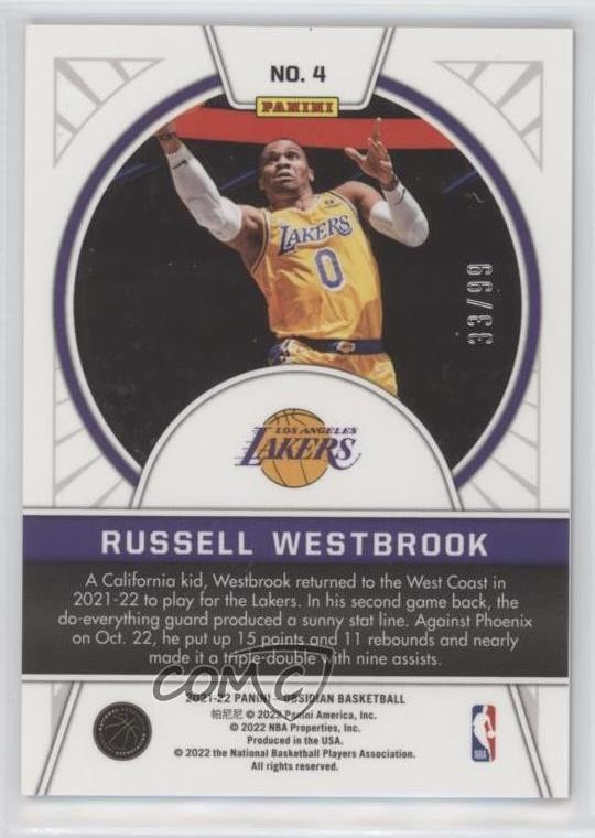 2021-22 Panini Obsidian Tunnel Vision 33/99 Russell Westbrook #4 x3y