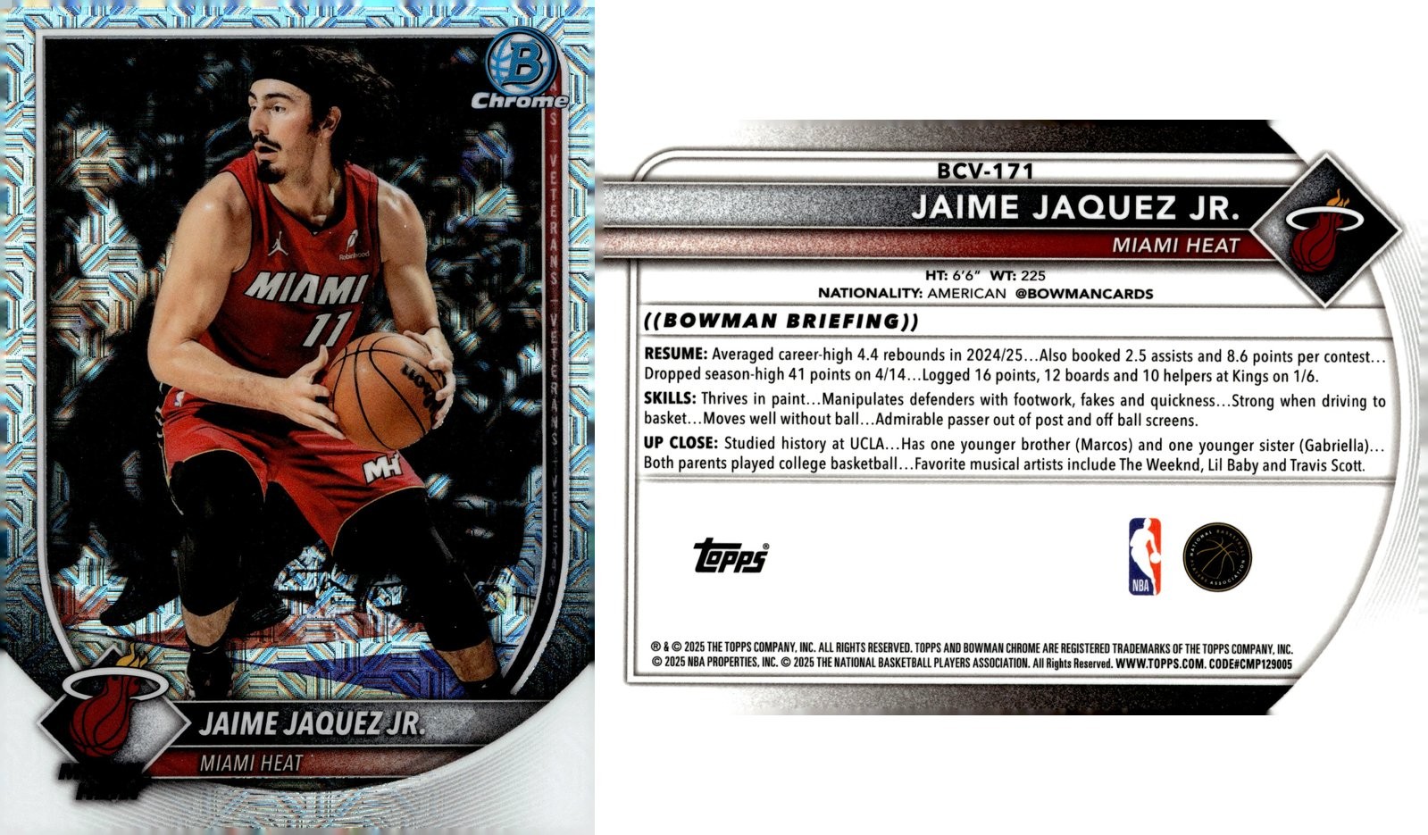 2025 Bowman Chrome Jaime Jaquez Jr. #BCV-171 Mojo Refractor Heat