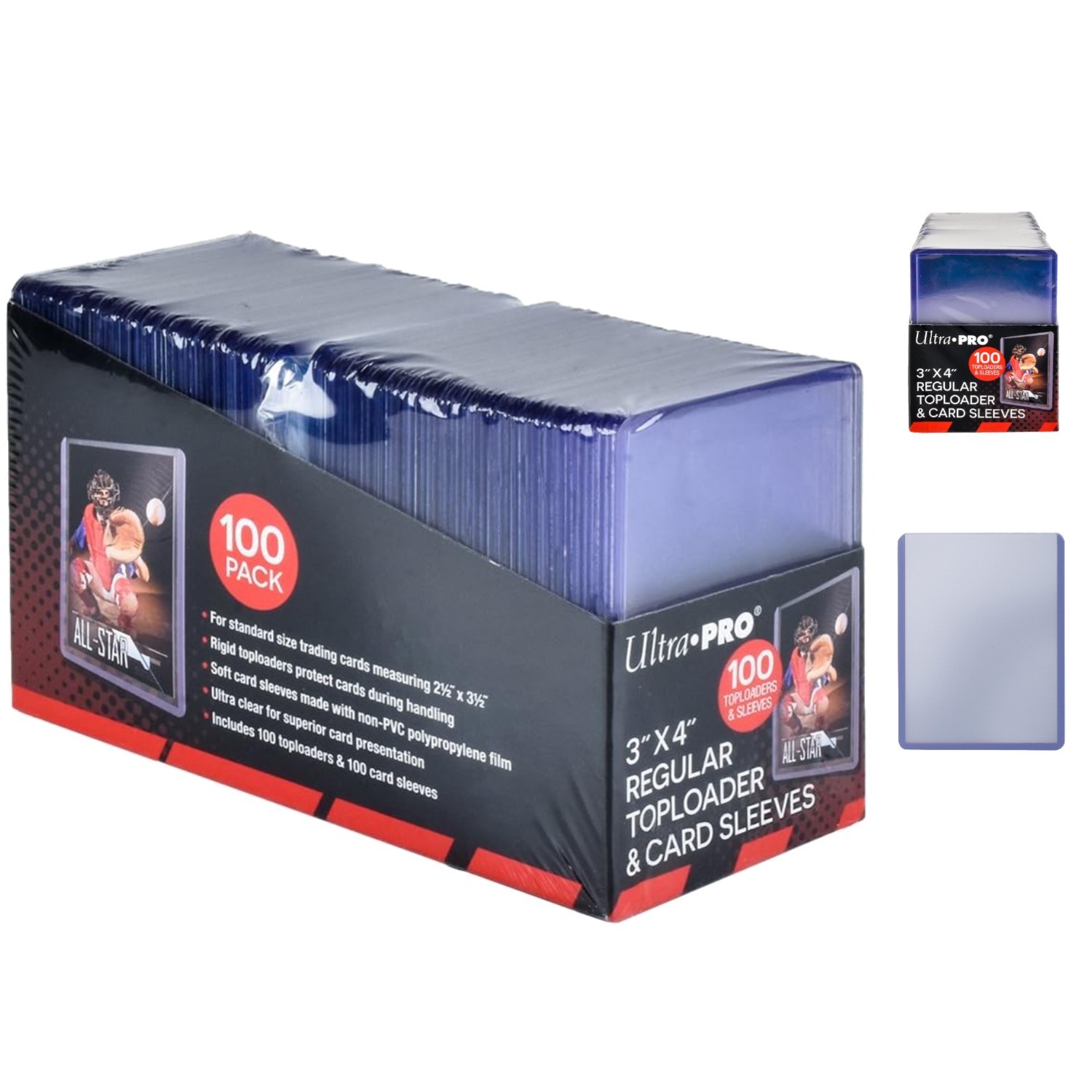 200 Piece Clear Regular Toploaders & Acid-Free Sleeves for Trading Cards – 35pt