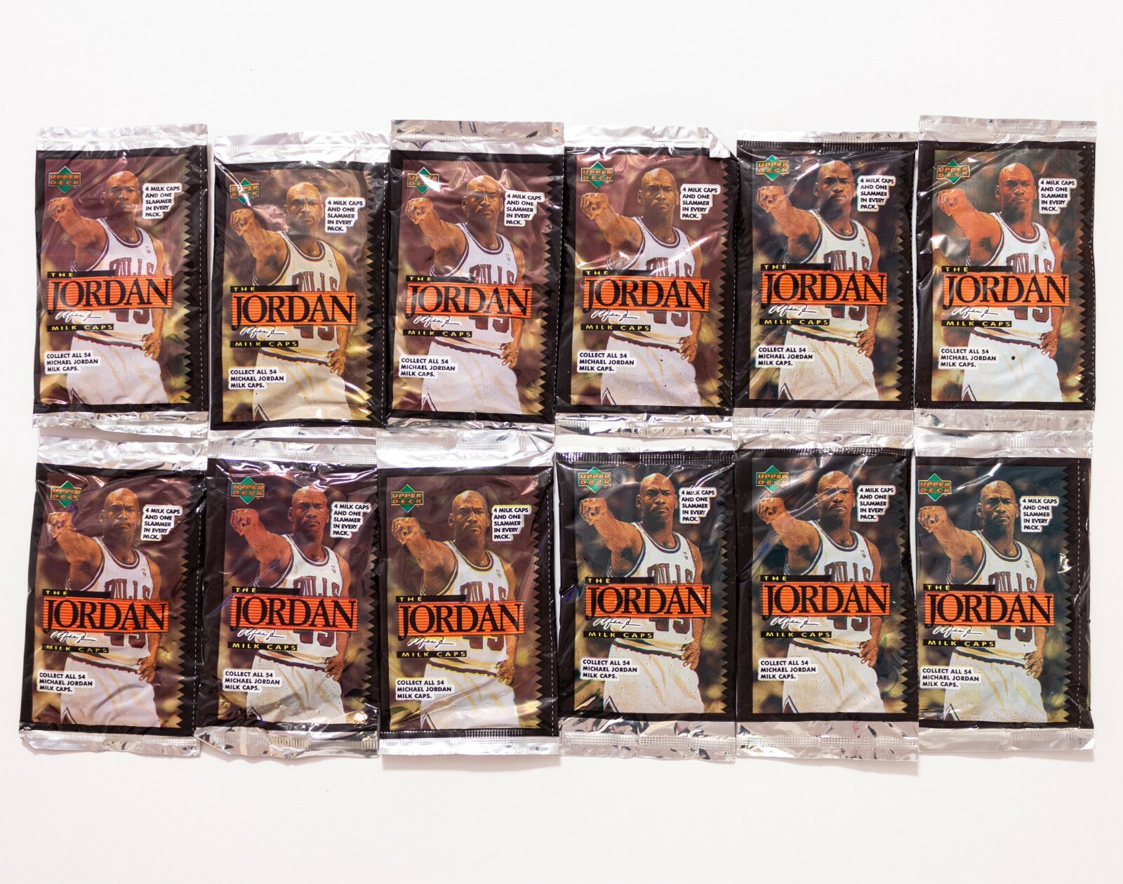 12 Sealed Packs Michael Jordan Pogs, 1995 Upper Deck Street Kaps, Milk Caps
