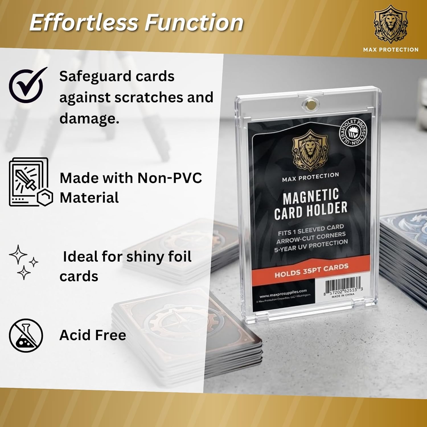 100ct Max Pro UV Ultra Clear Magnetic Card Holder 35pt w/Soft Sleeve Size