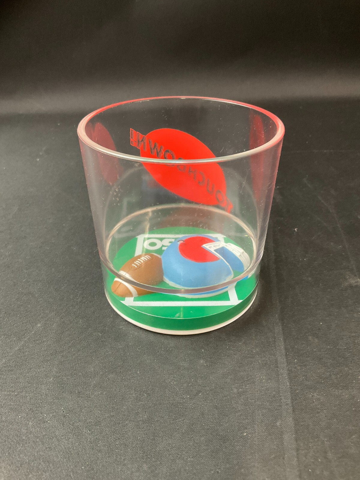 Vintage Football Touchdown Plastic Acrylic Cup w/Helmet and Football Bottom