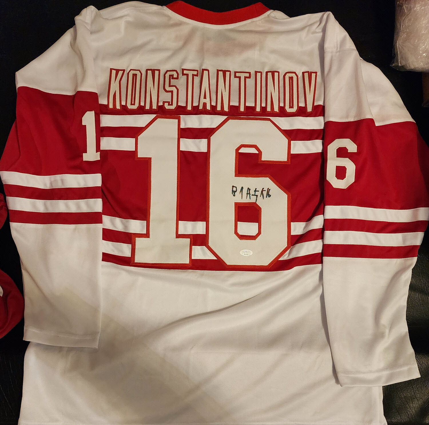 Vladimir Konstantinov Autographed Custom Detroit Red Wings Throwback Jersey JSA