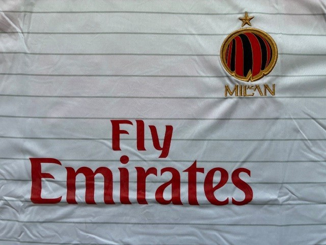 Fly Emirates AC Milan by Motion Sports White Pin Striped Jersey -Brand New – 2XL