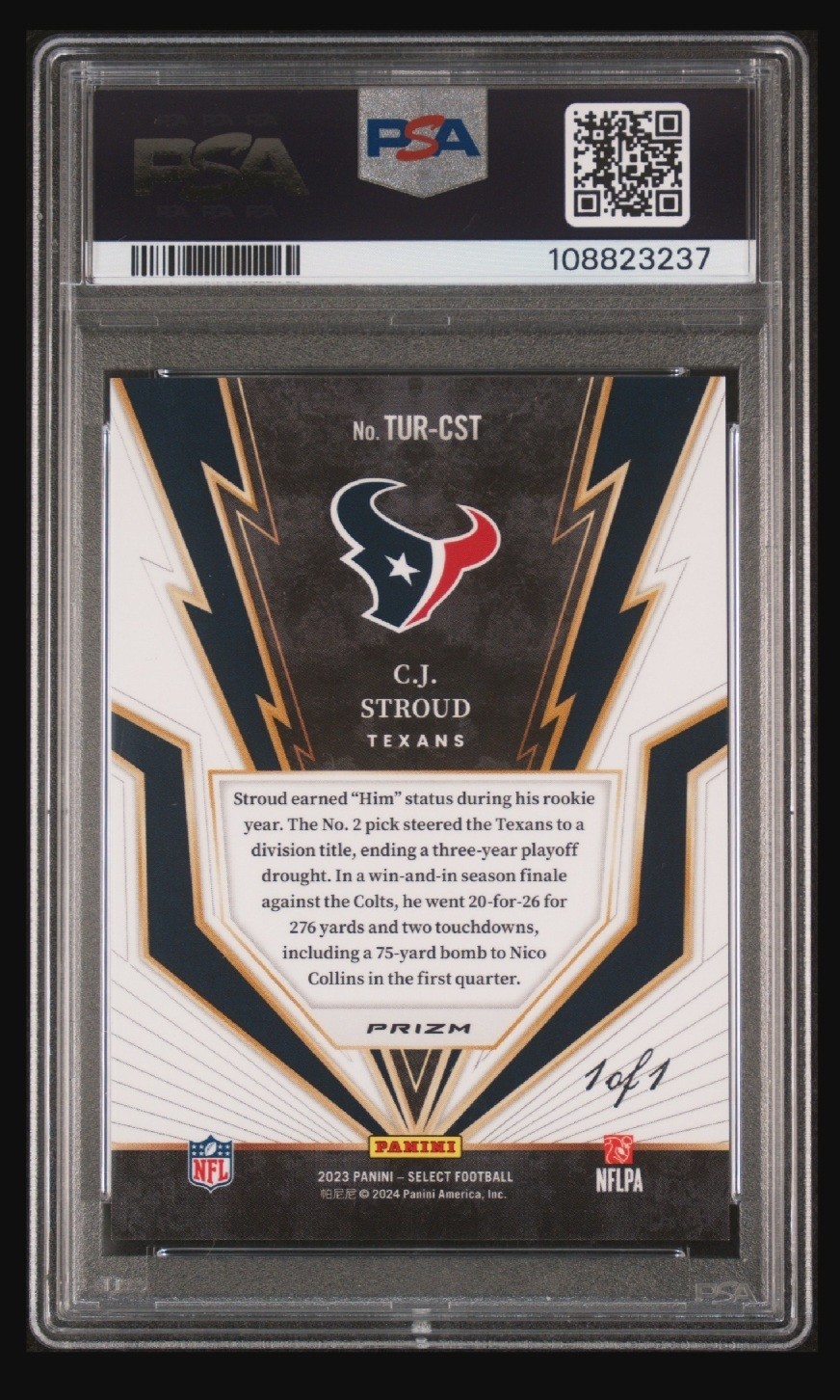2023 Panini Select – Turbocharged C.J. Stroud #TUR-CST Black Prizm 1/1 PSA 10