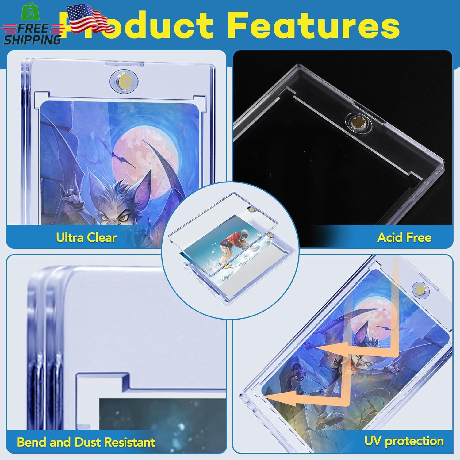 40Ct Magnetic Card Holders, 35Pt One Touch Card Holder, U-V Protection Hard Plas