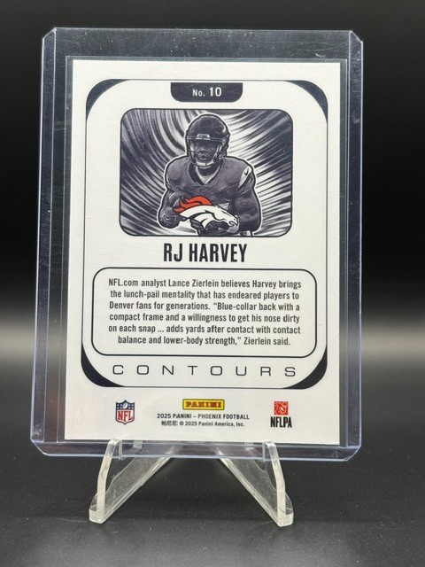 2025 Panini Phoenix – Contours RJ Harvey #10 Silver (RC) Denver Broncos