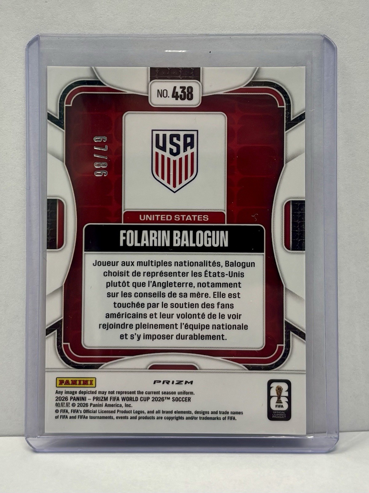 Falorin Balogun 2026 Panini Prizm FIFA World Cup Maple Leaf Prizm #/86 USA #438