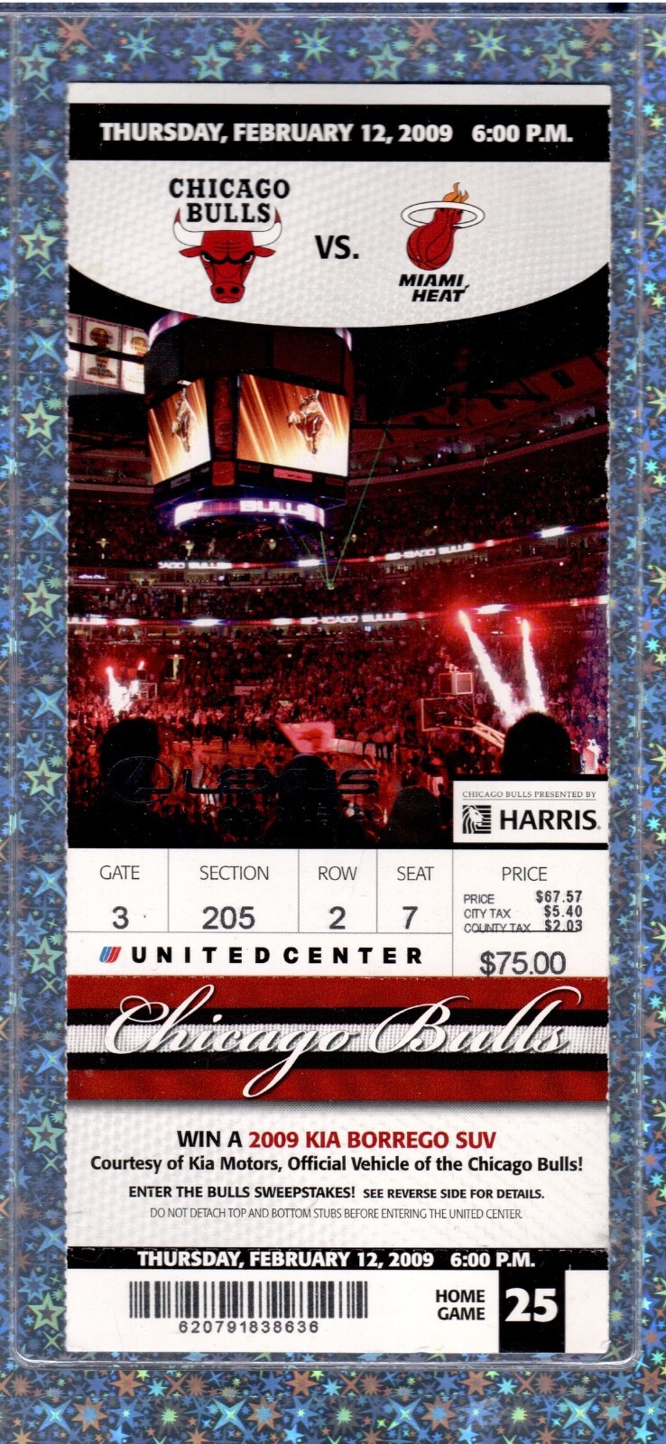Dwyane Wade 24pt 7ast ticket FULL 2-12-2009 Heat Bulls Ben Gordon 34pts Marion