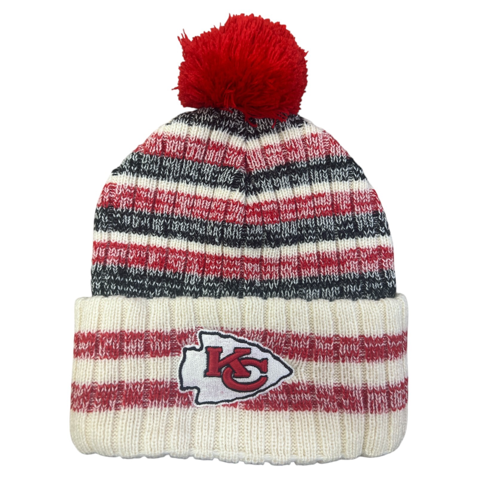 Kansas City Chiefs Striped Pom Cuffed Beanie