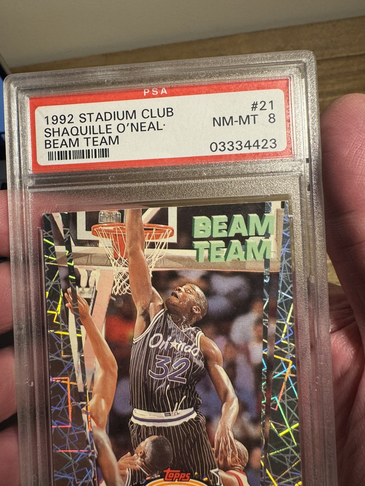 1992 STADIUM CLUB BEAM TEAM #21 SHAQUILLE O’NEAL PSA 8