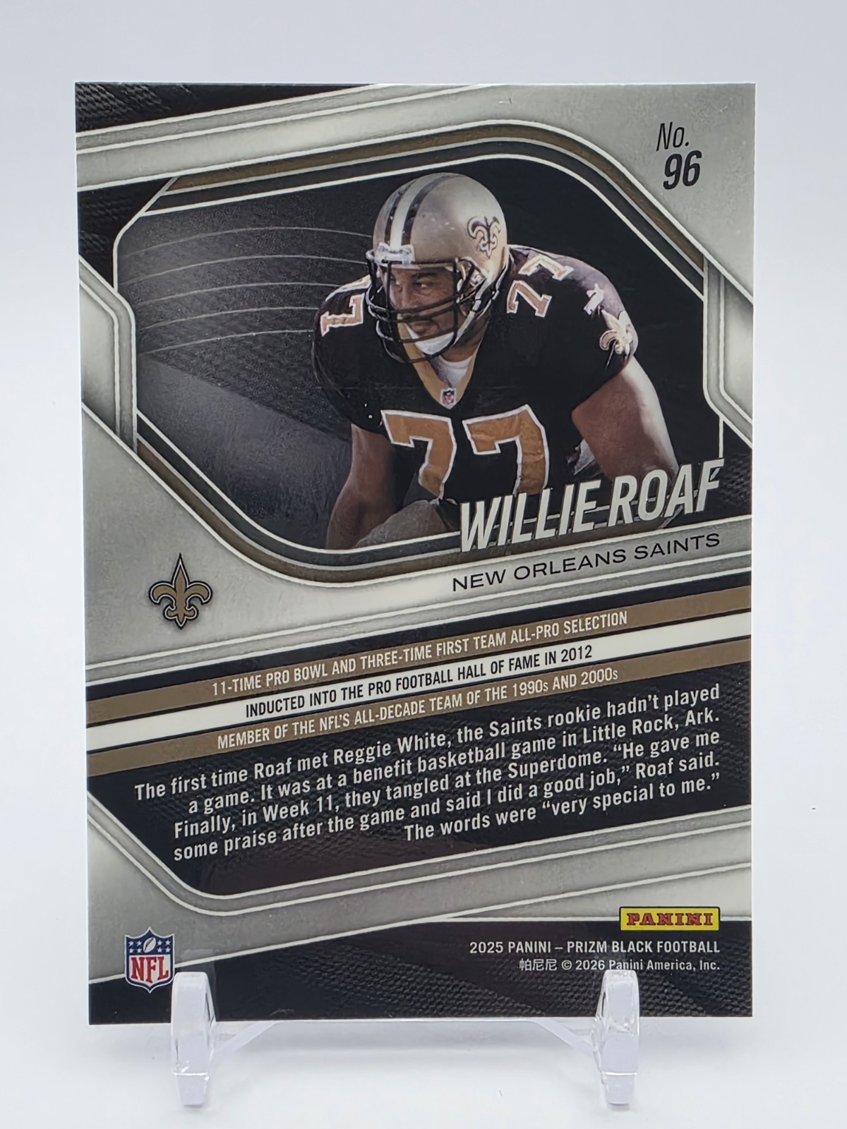 2025 Panini Prizm Black – Willie Roaf #96 New Orleans Saints Hall of Fame