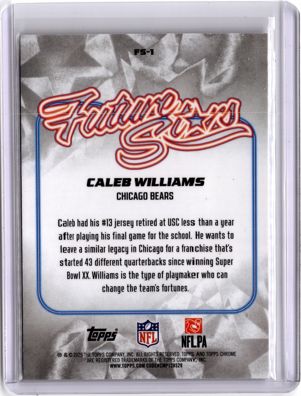 2025 Topps Chrome #FS-1 Caleb Williams Future Stars Refractor