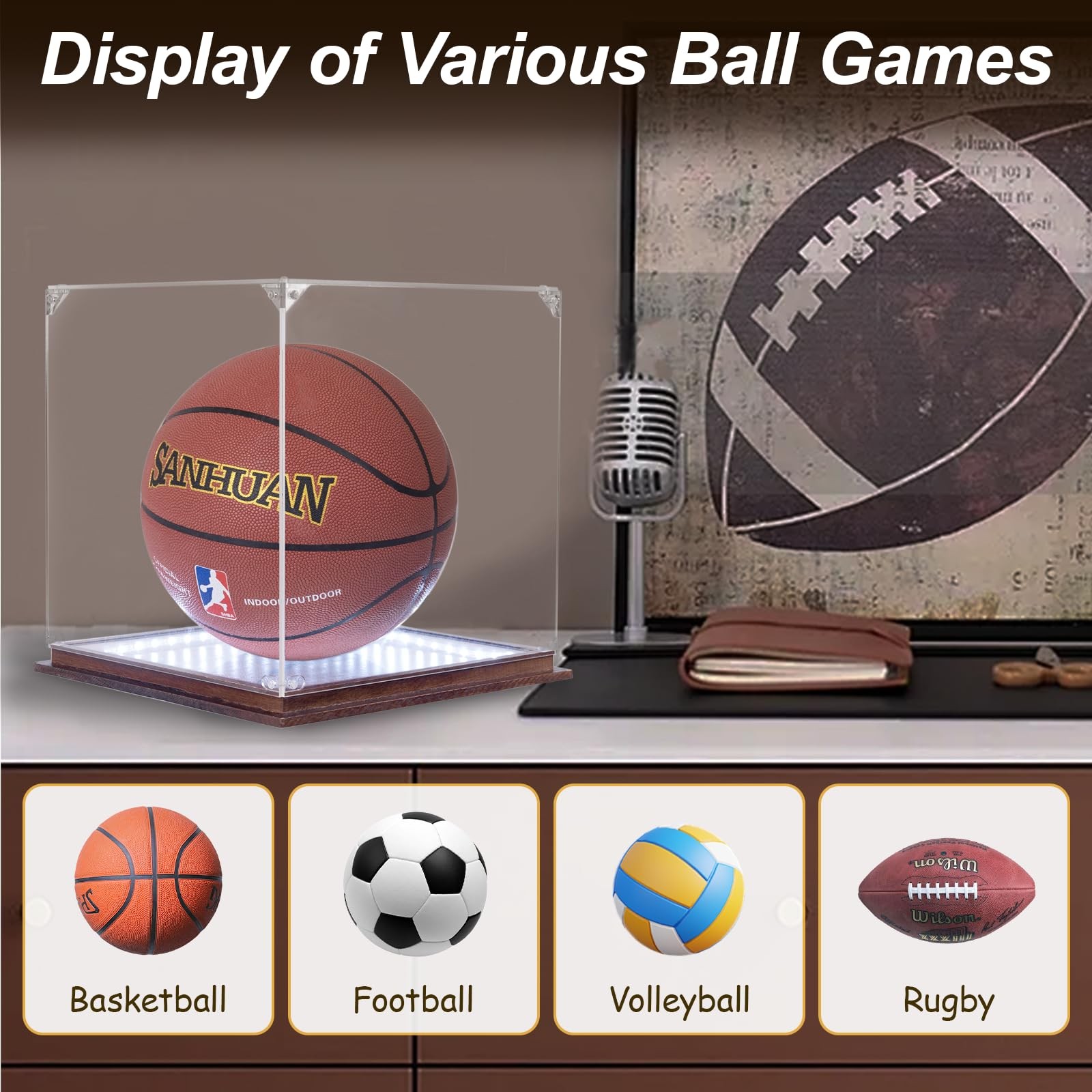 Acrylic Clear Basketball Display Case with LED Light,UV Protected Basketball …