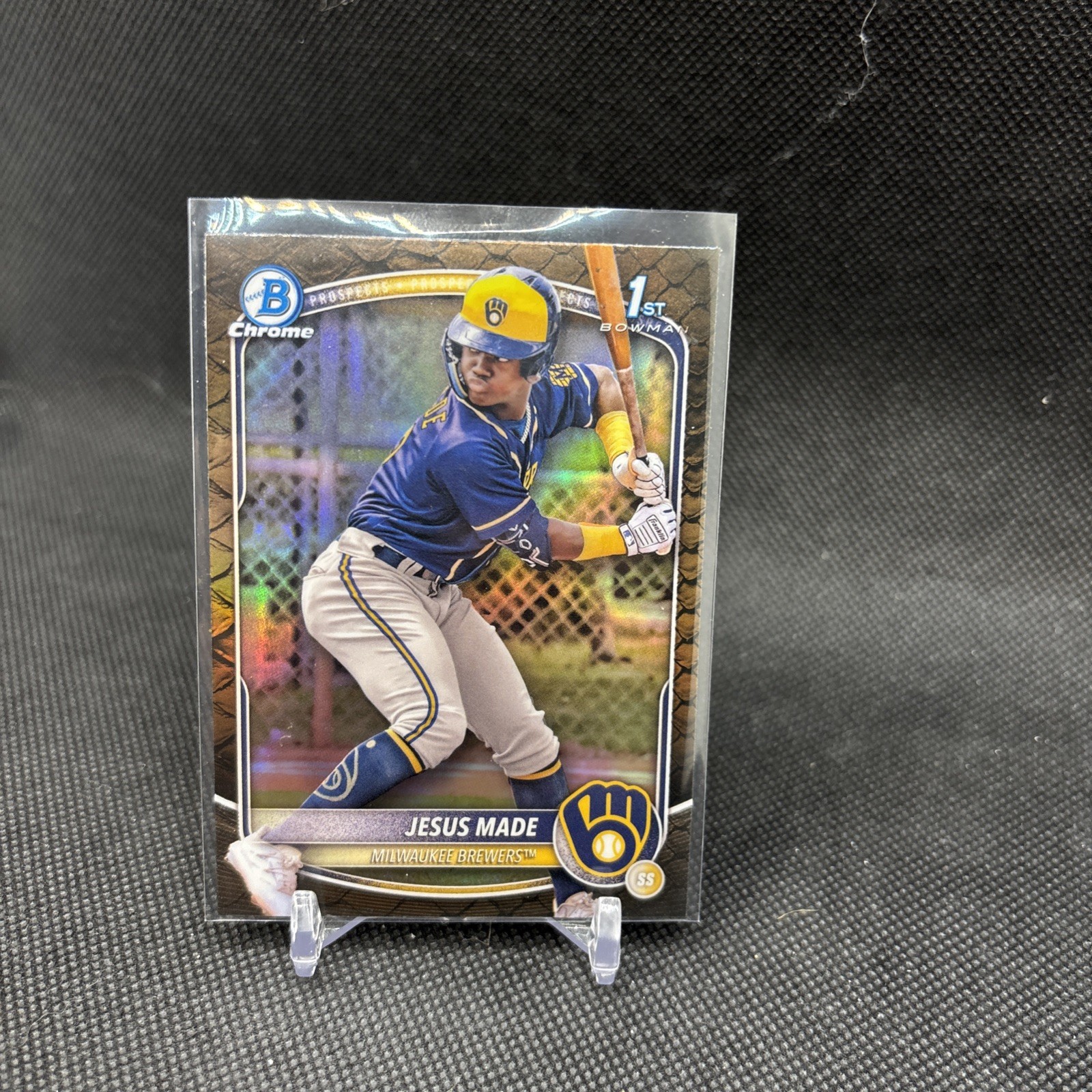 Jesus Made 2025 Bowman 1st Bowman Chrome Reptilian Refractor Brewers