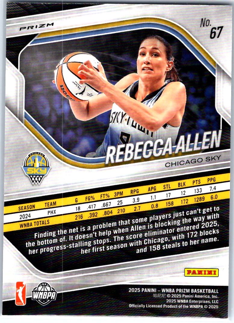 2025 Panini Prizm WNBA #67 Rebecca Allen Ice Prizms