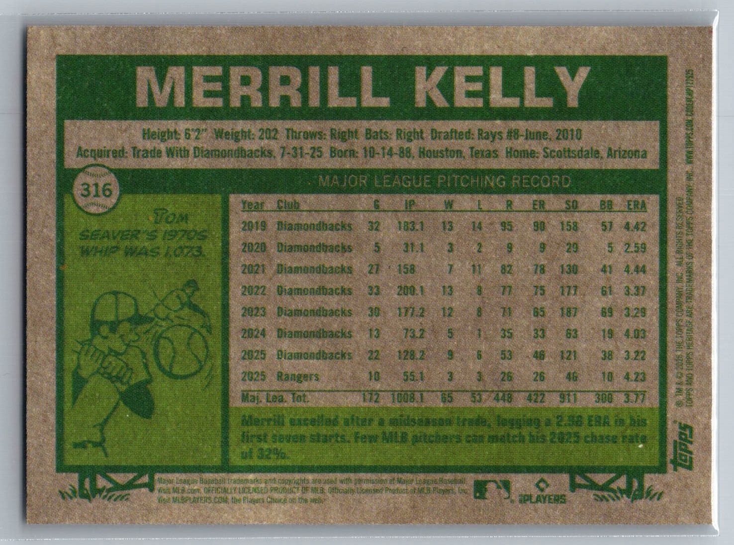 2026 Topps Heritage MERRILL KELLY #316 Texas Rangers