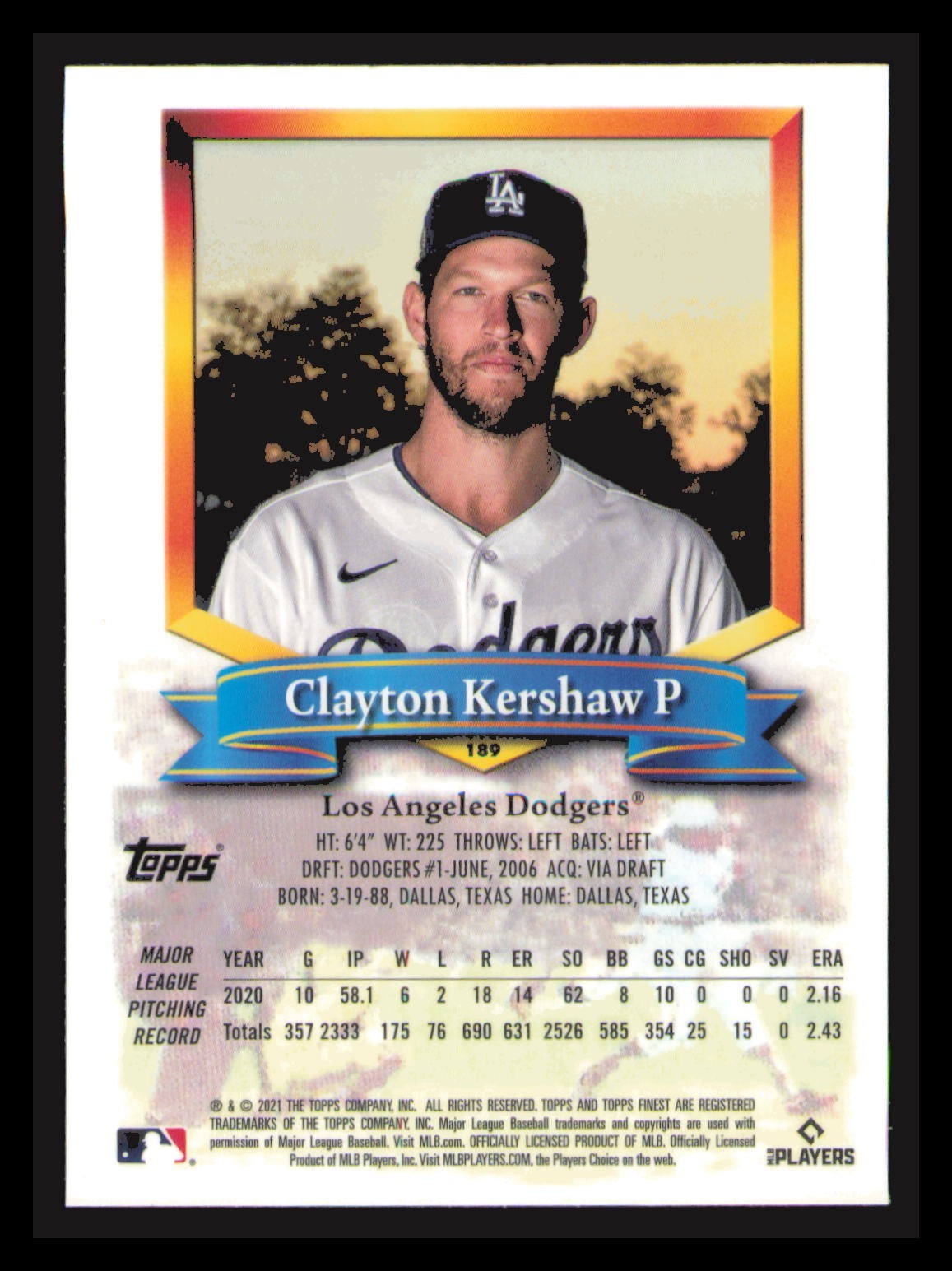 Clayton Kershaw 2021 Topps Finest Flashbacks #189 Dodgers – QUANTITY