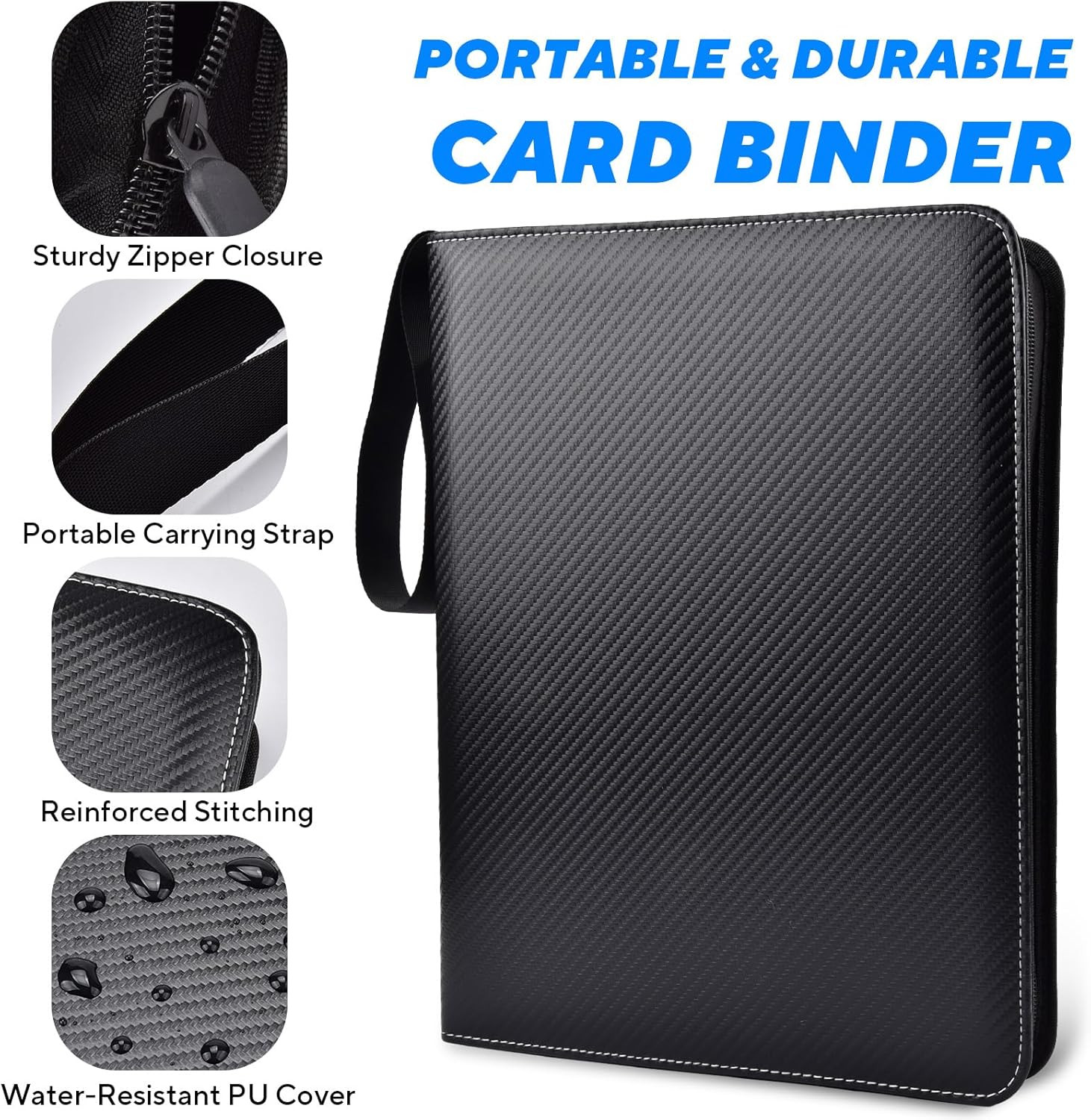 Portable 9-Pocket Trading Card Binder, Holds 1080 Cards with 60 Removable Double