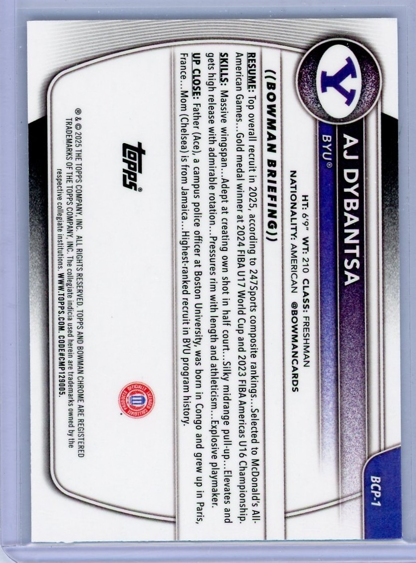 2025-26 Bowman 1st Basketball AJ Dybantsa Navy Mojo Refractor /175 Color Match