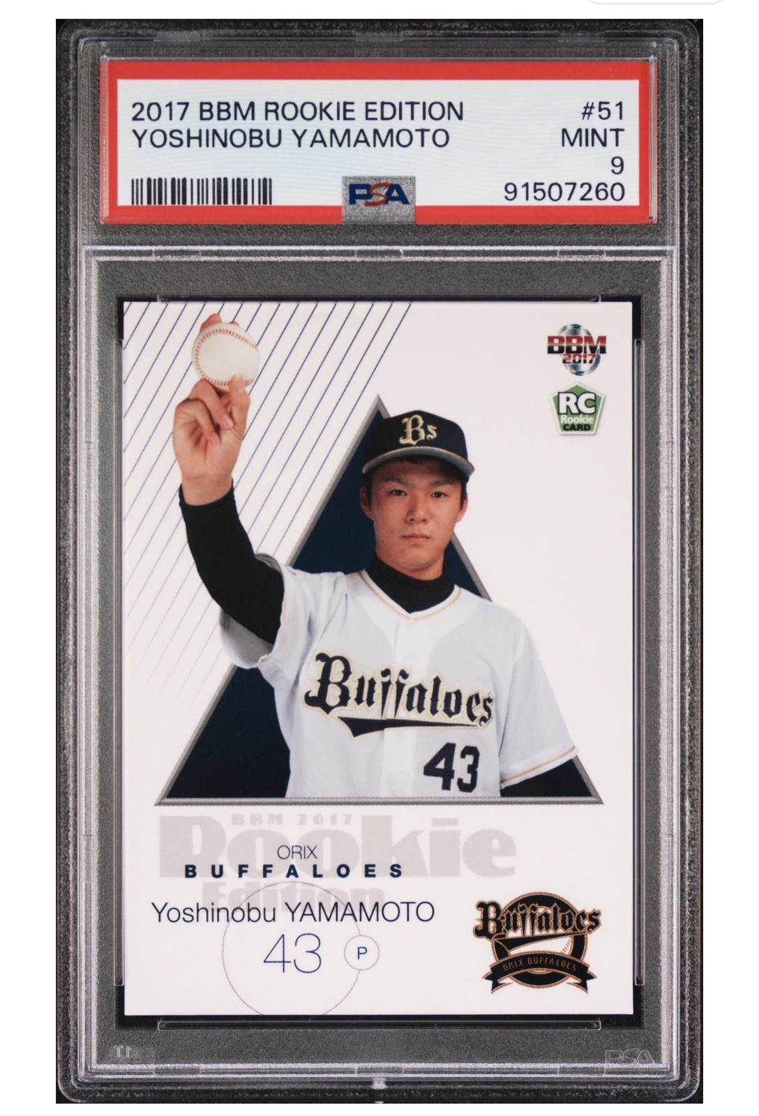 2017 BBM Rookie Edition – Yoshinobu Yamamoto #51 Japan Rookie PSA 9 RC Dodgers