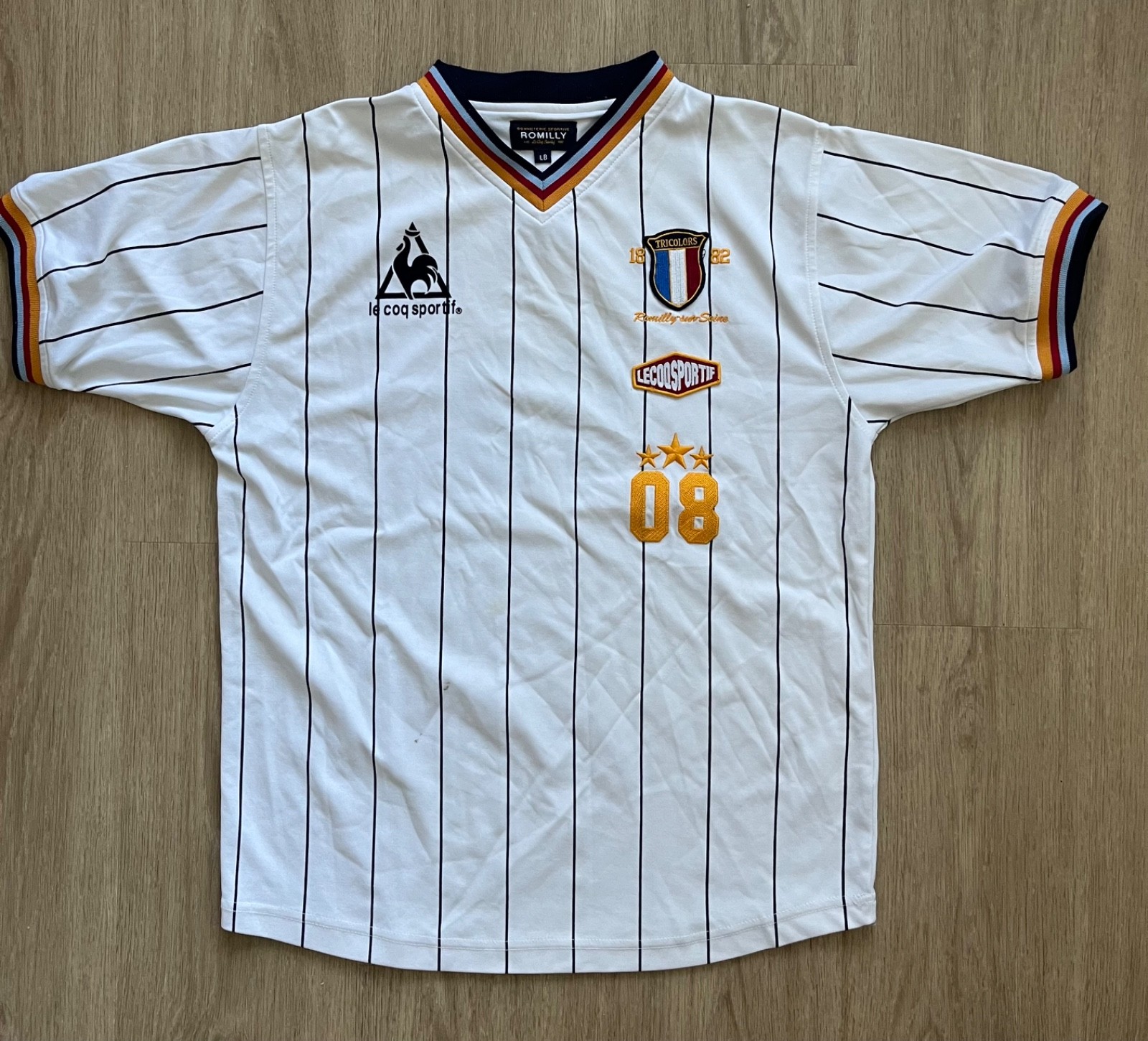 Le Coq Sportif Fan Jersey Vintage XS White Pinstripe Soccer Football