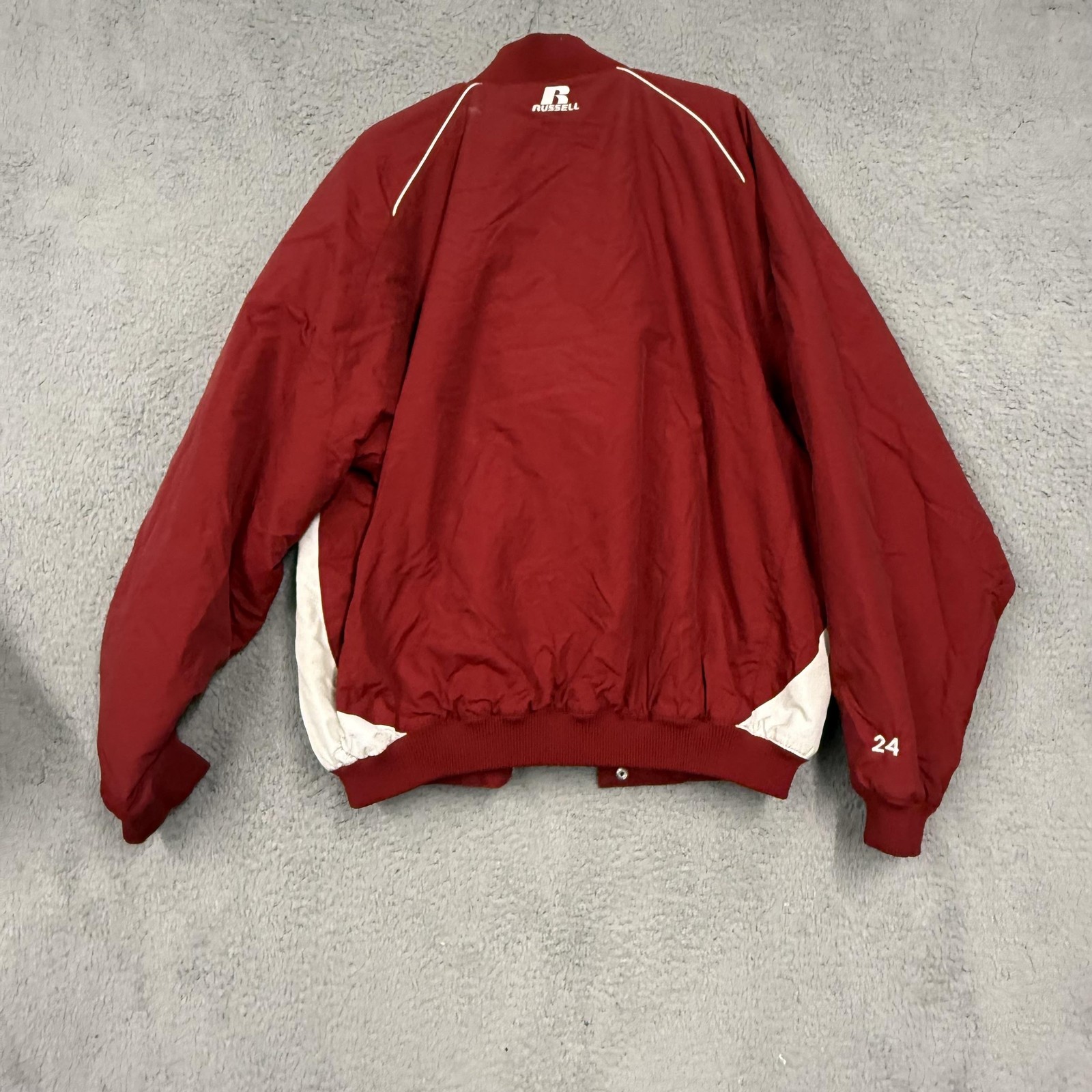 Cannons Jacket Mens XL Red White Quilted Lined Snap Front Baseball Number 24