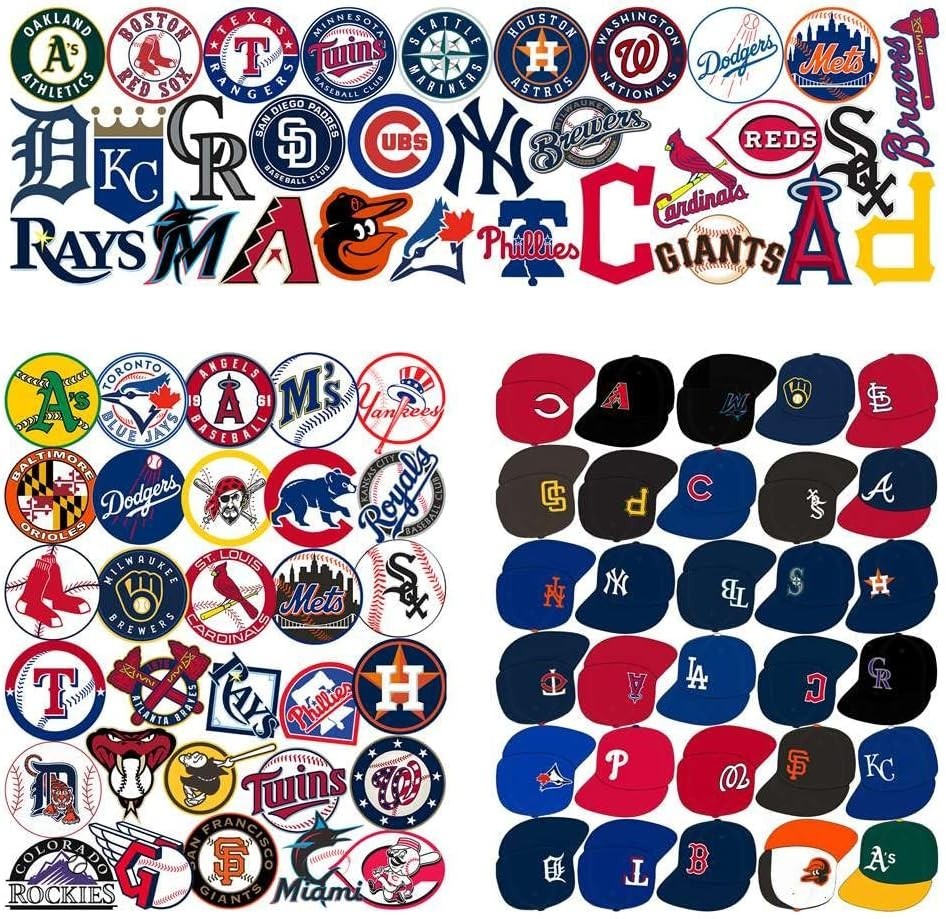 100 Pcs Sports Stickers,Baseball Team Logo Multicolored