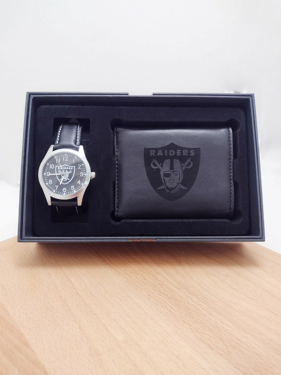Oakland Raiders NFL Black Watch And Wallet Gift Set – Free Shipping