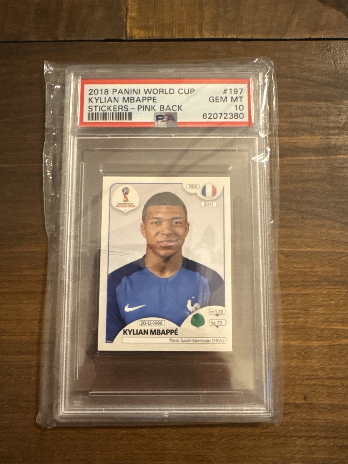 2018 Panini World Cup Kylian Mbappe – France RC Stickers Pink Back PSA 10 #197
