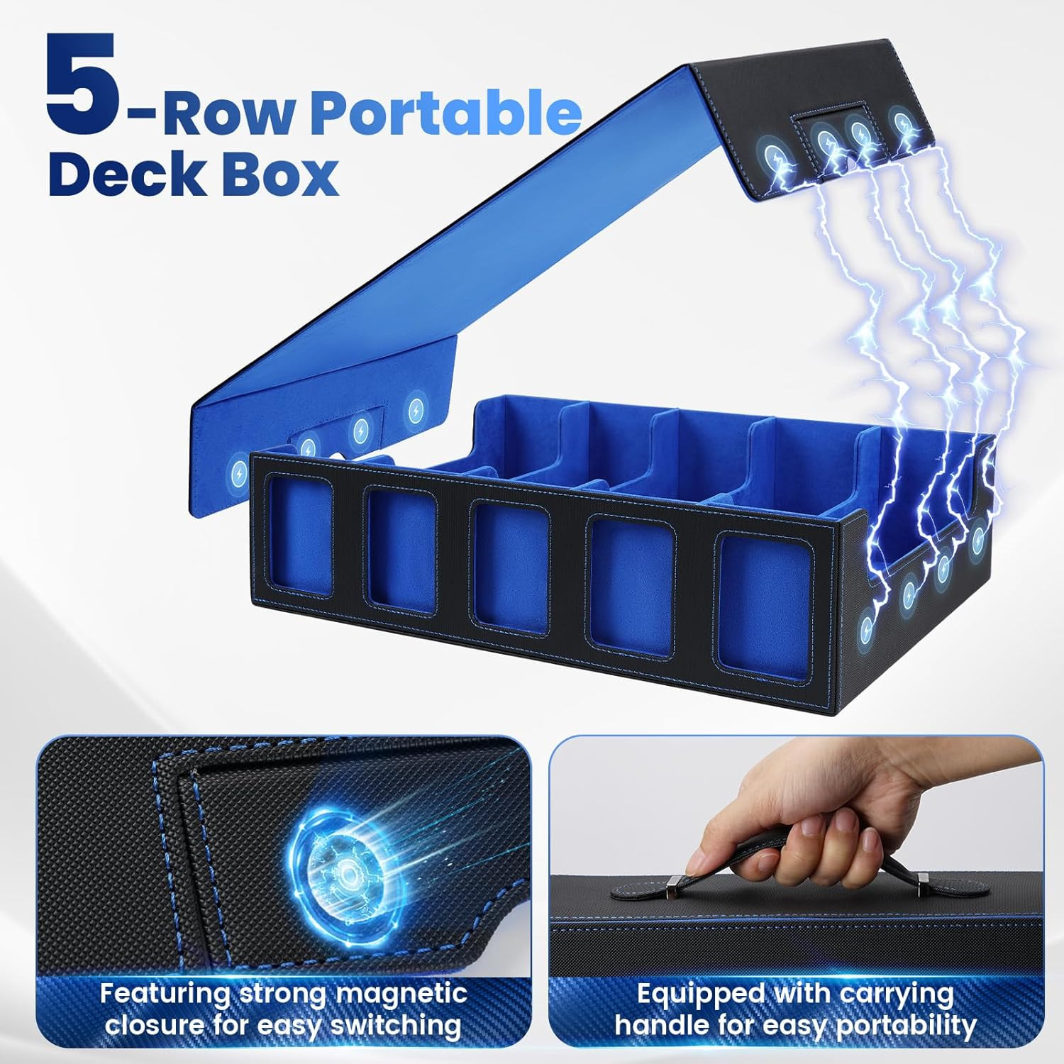 Trading Card Storage Box with Handle, 5-Row Portable Leather Game Case for 4000+