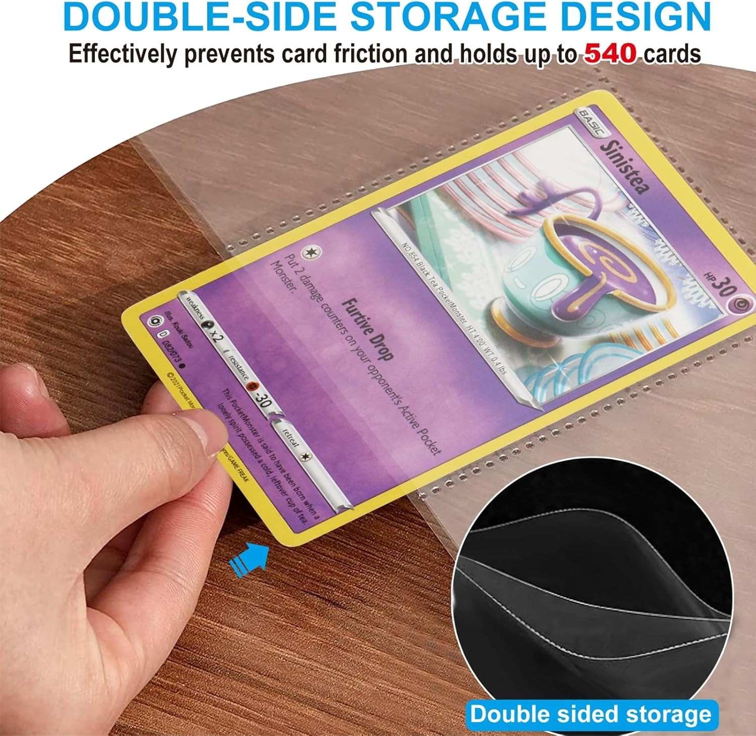 540 Pockets Double-Sided Trading Card Pages Sleeves 9-Pocket Clear Plastic Ga…