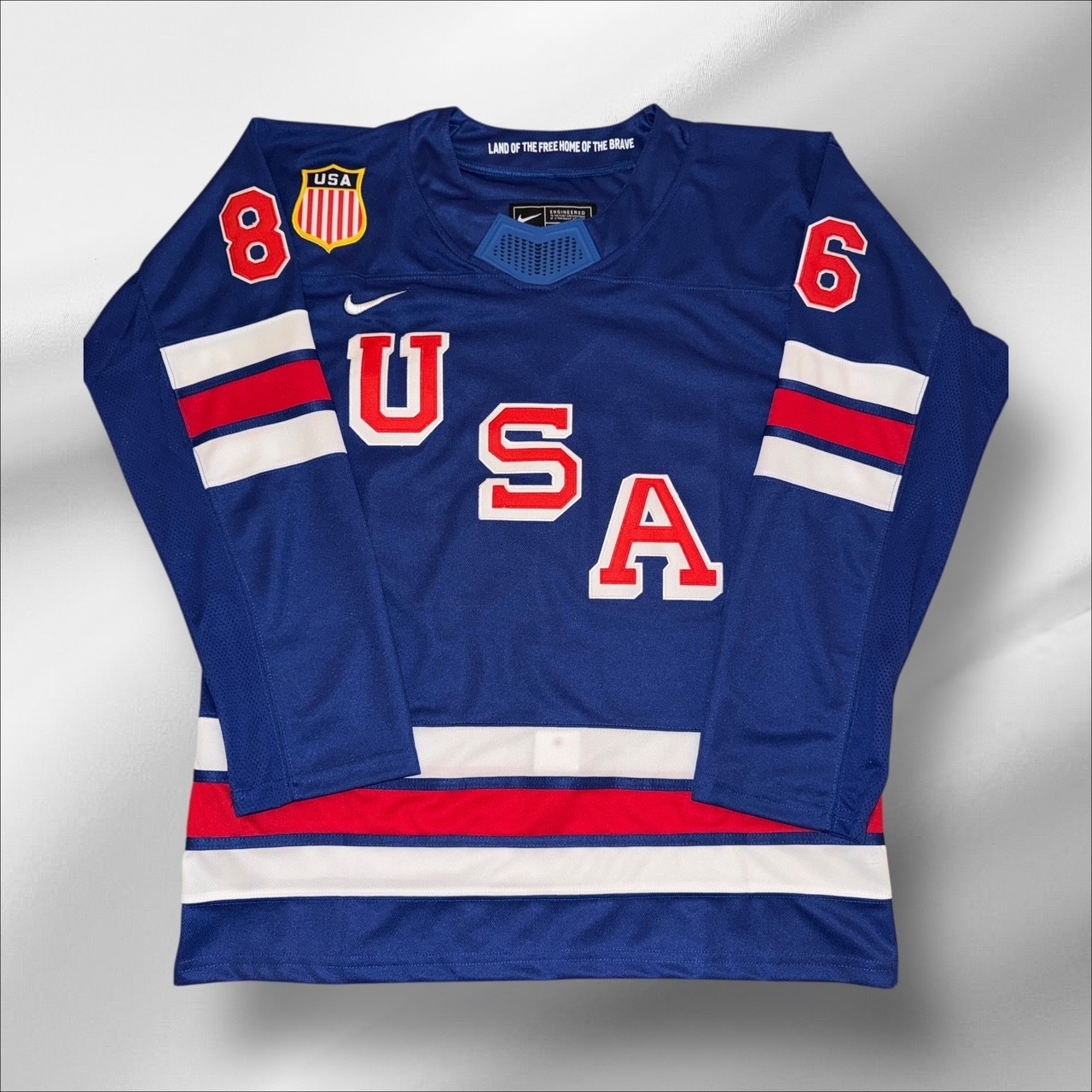 JACK HUGHES TEAM USA 2026 OLYMPICS BLUE JERSEY SIZE LARGE FULLY STITCHED!!