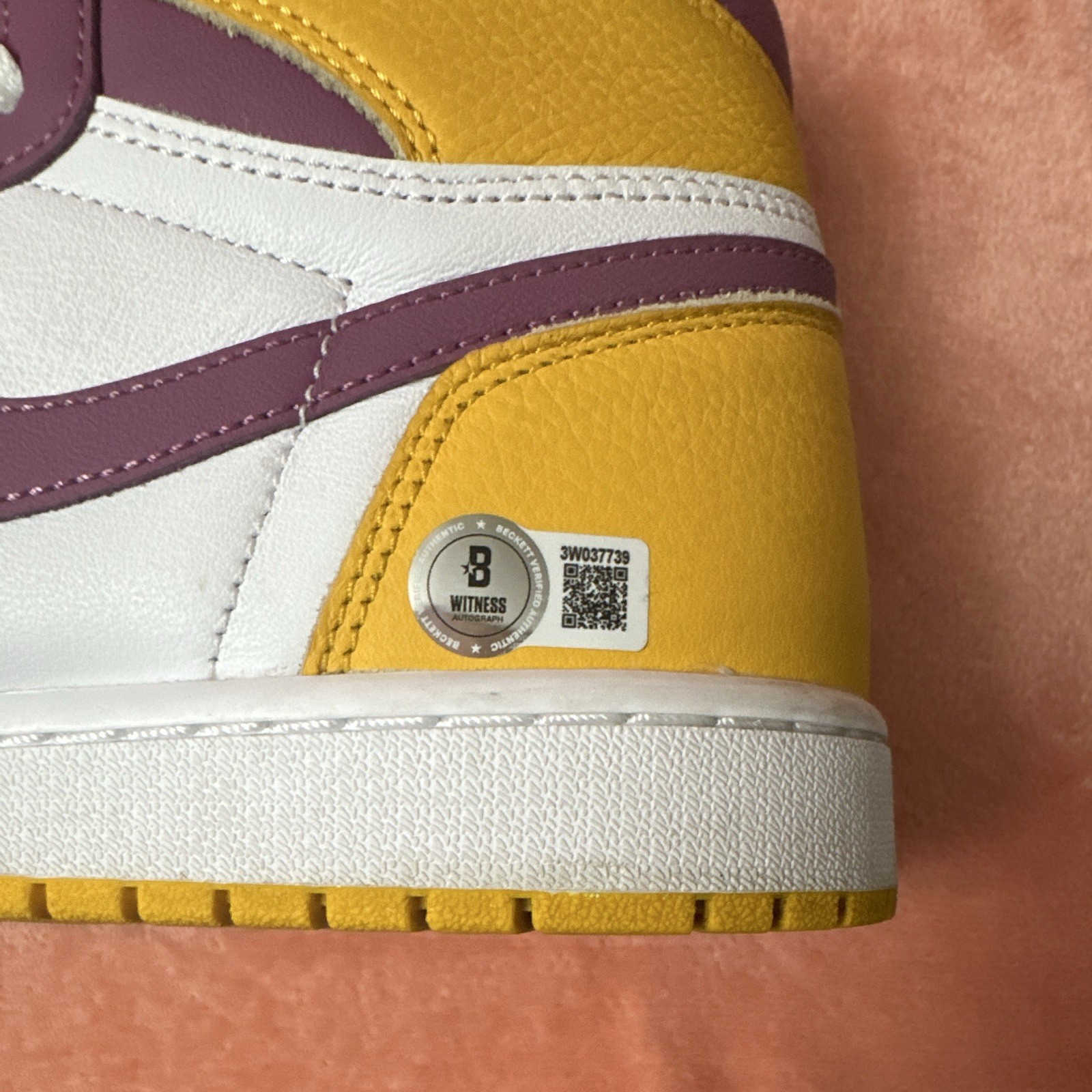 Nike Air Jordan 1 Retro High Purple Yellow Signed Leather High Top Sneakers