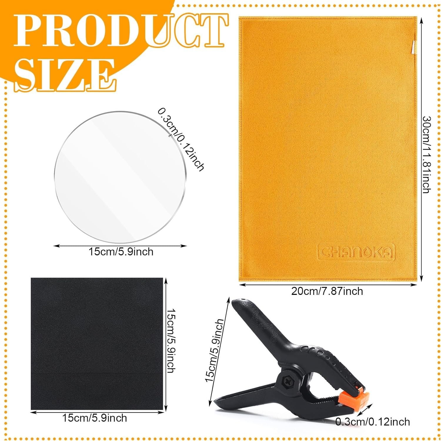 16 Piece Card Care Kit with Plastic Clamps, Acrylic Rounds, and Shammy Towels