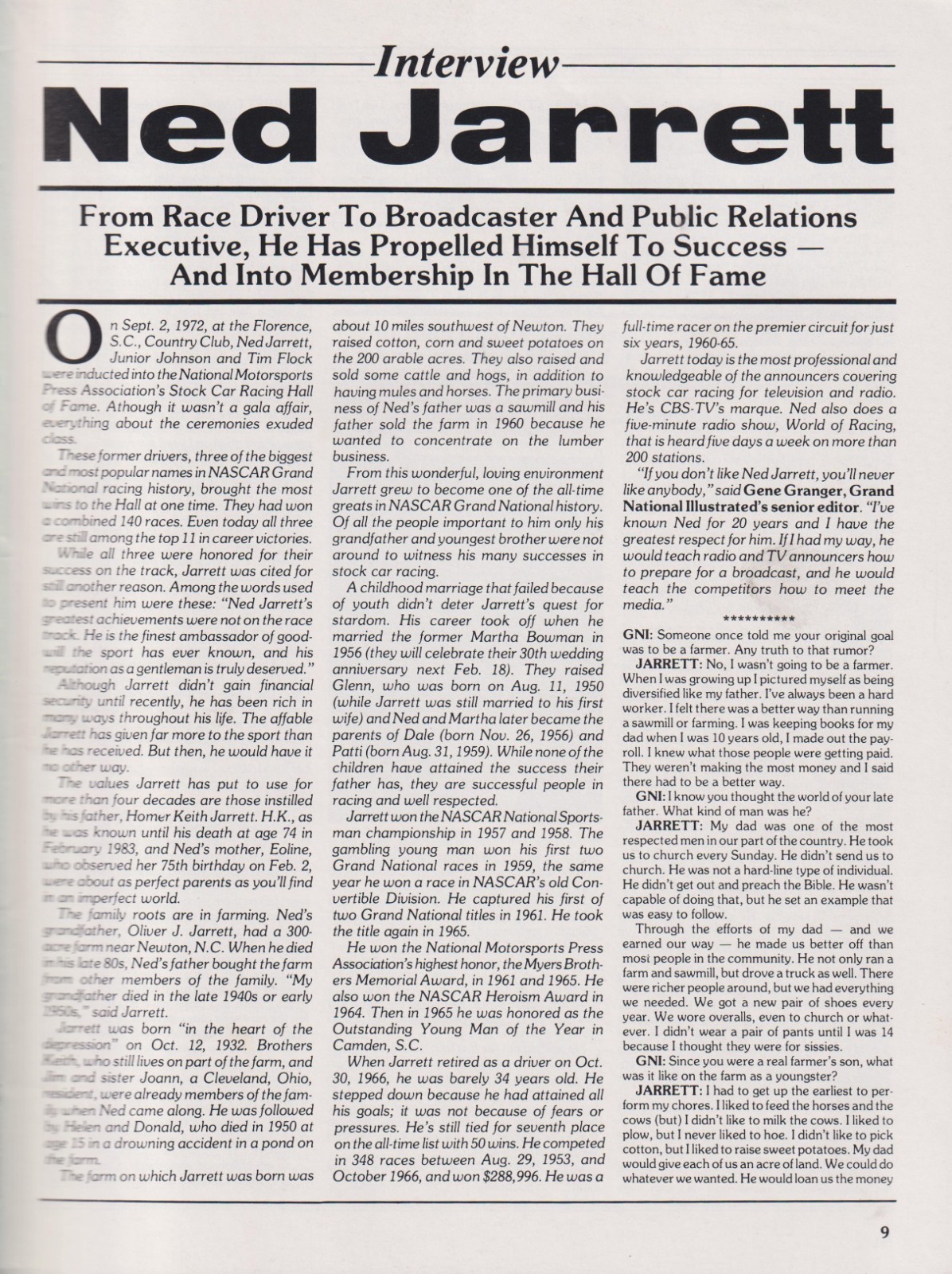 1985 Sept. Vol. IV No. 5-Grand National Illustrated – Richard Childress Profile