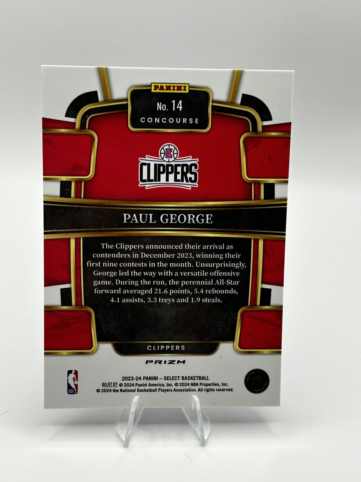Paul George 2023-24 Select Concourse Blue Silver Prizm #14 Clippers