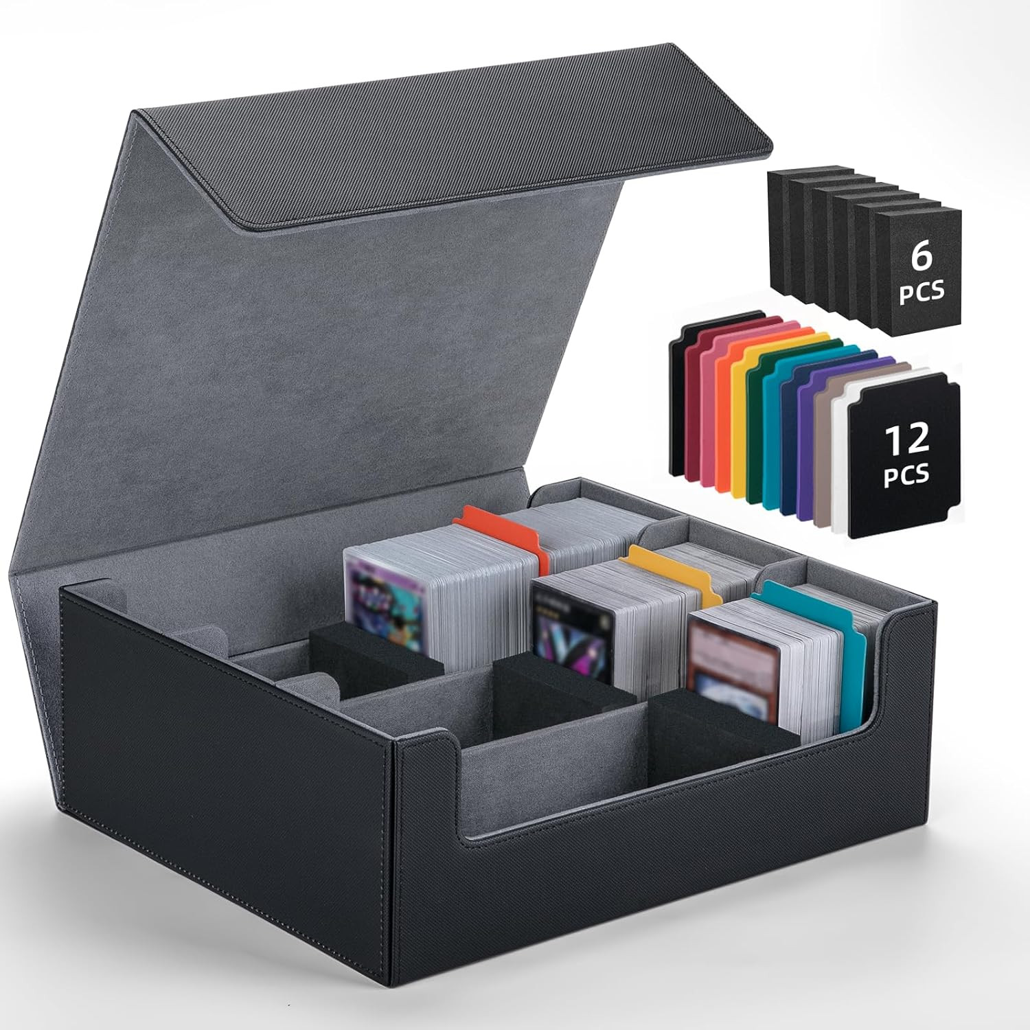 Trading Card Storage Box with 12 Dividers and 6 Foam Stoppers, Large Capacity St
