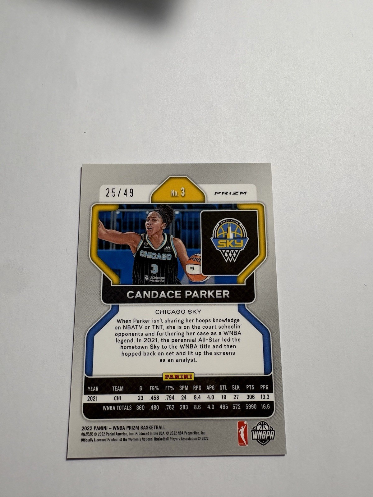 2022 Panini Prizm WNBA – Candace Parker #3 Orange Prizm /49
