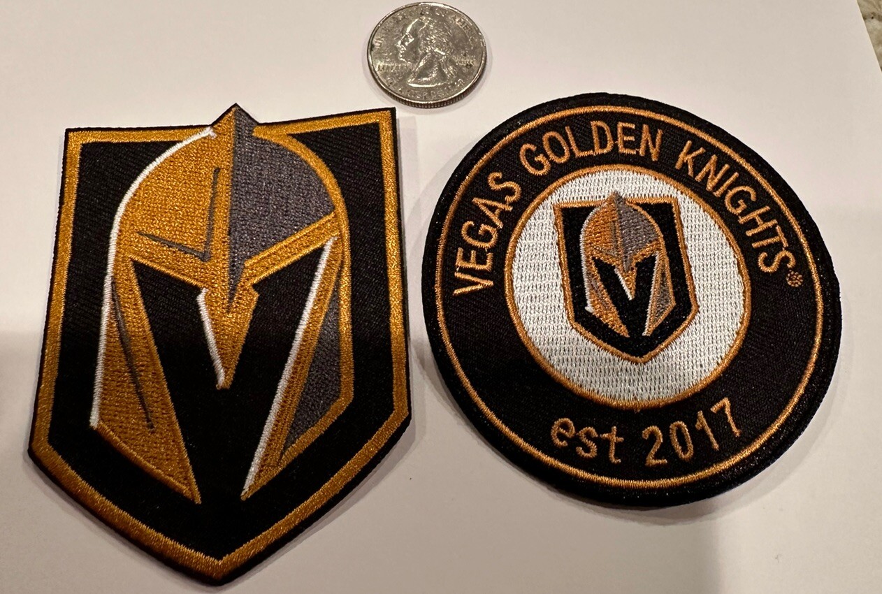 (2)-NHL Vegas Golden Knights Embroidered Iron On Patches. 3”x 3” & 3”x 2.5” Wow!