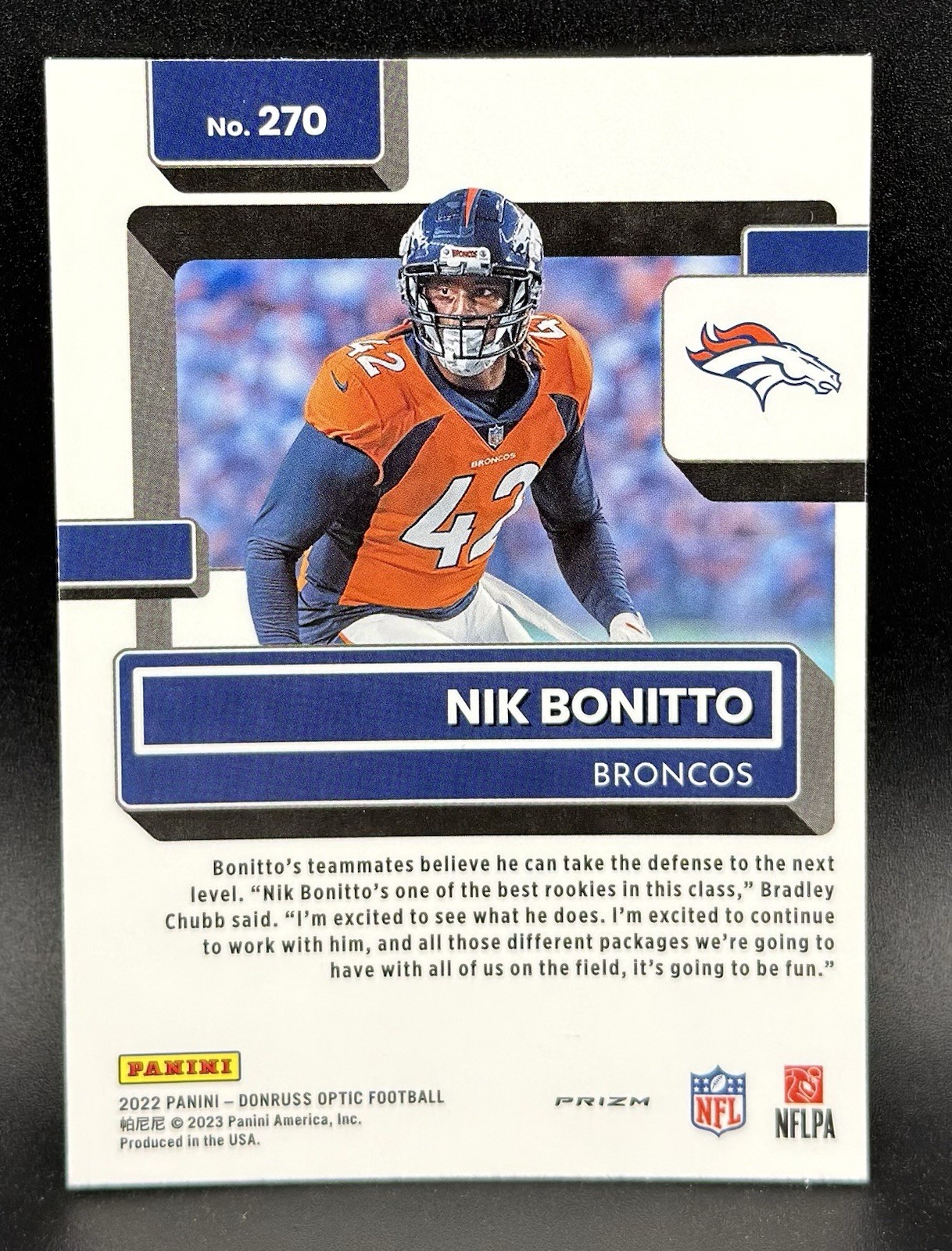 2022 Donruss Optic Football Nick Bonitto Rated Rookie Pink Holo Prizm RC