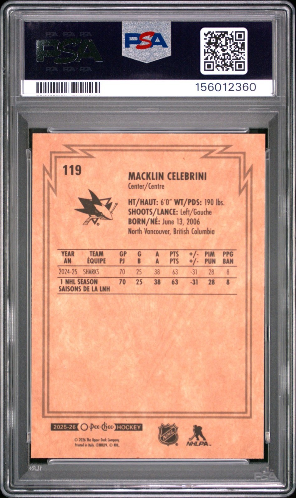 2025-26 O-Pee-Chee OPC #119 MACKLIN CELEBRINI RETRO PSA 10 POP 1