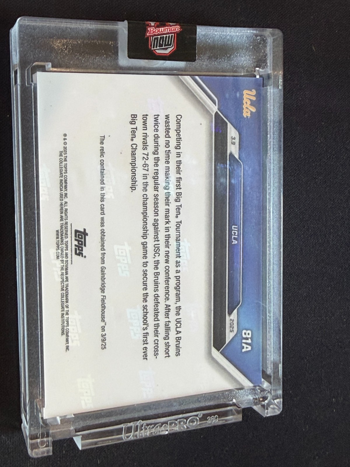 2025 Bowman U NOW Lauren Betts Net Relic Blue /49 UCLA Big Ten Champs Game-Used