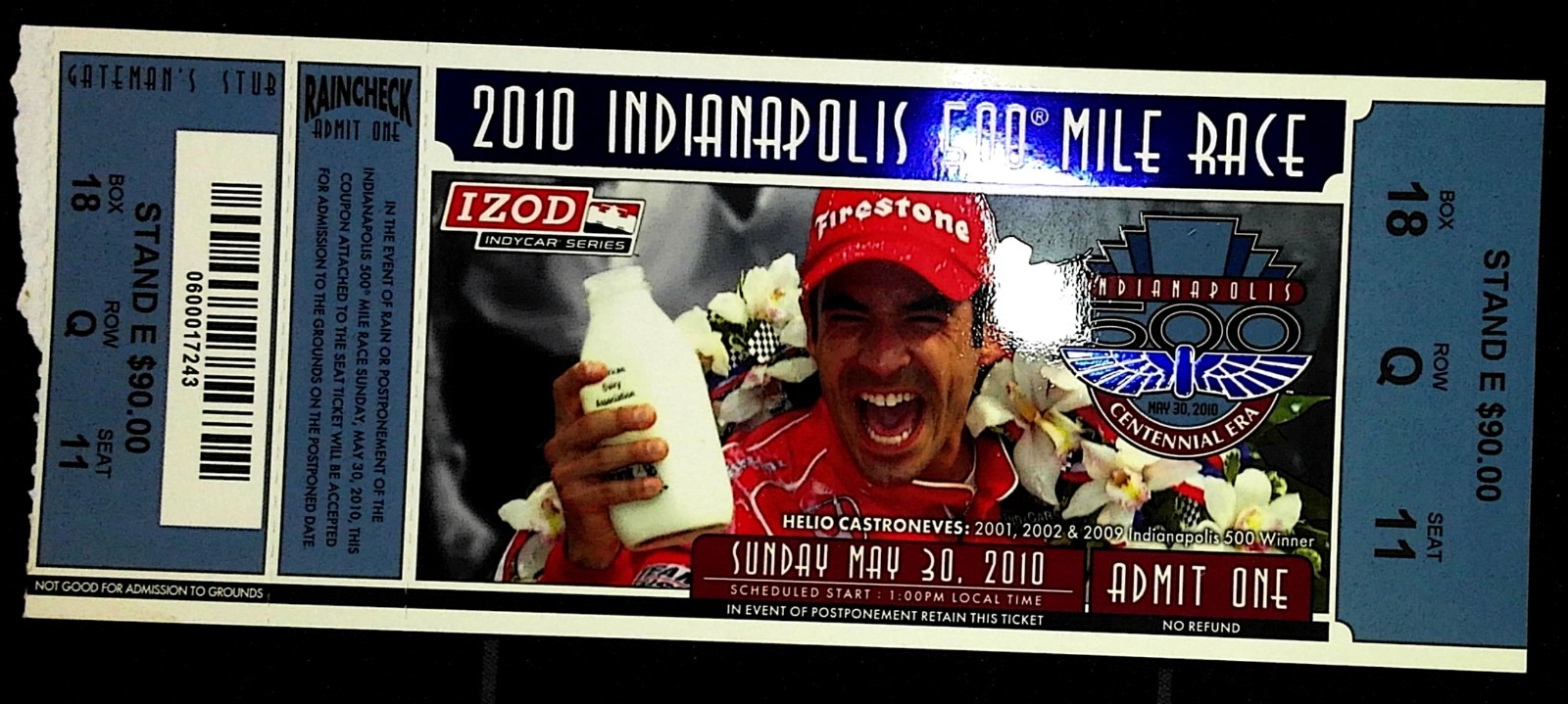 2010 Indianapolis 500 Indy Ticket Stub Dario Franchitti Race Winner 5/30/2010