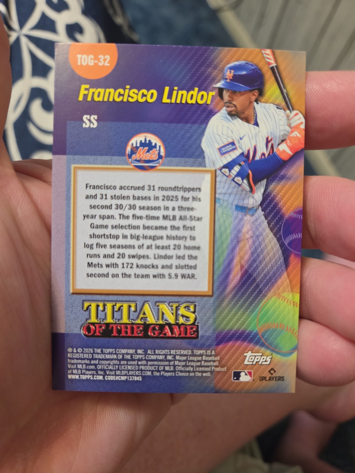 2026 Topps Series 2 Titans of the Game – Francisco Lindor #TOG-32 – NY Mets