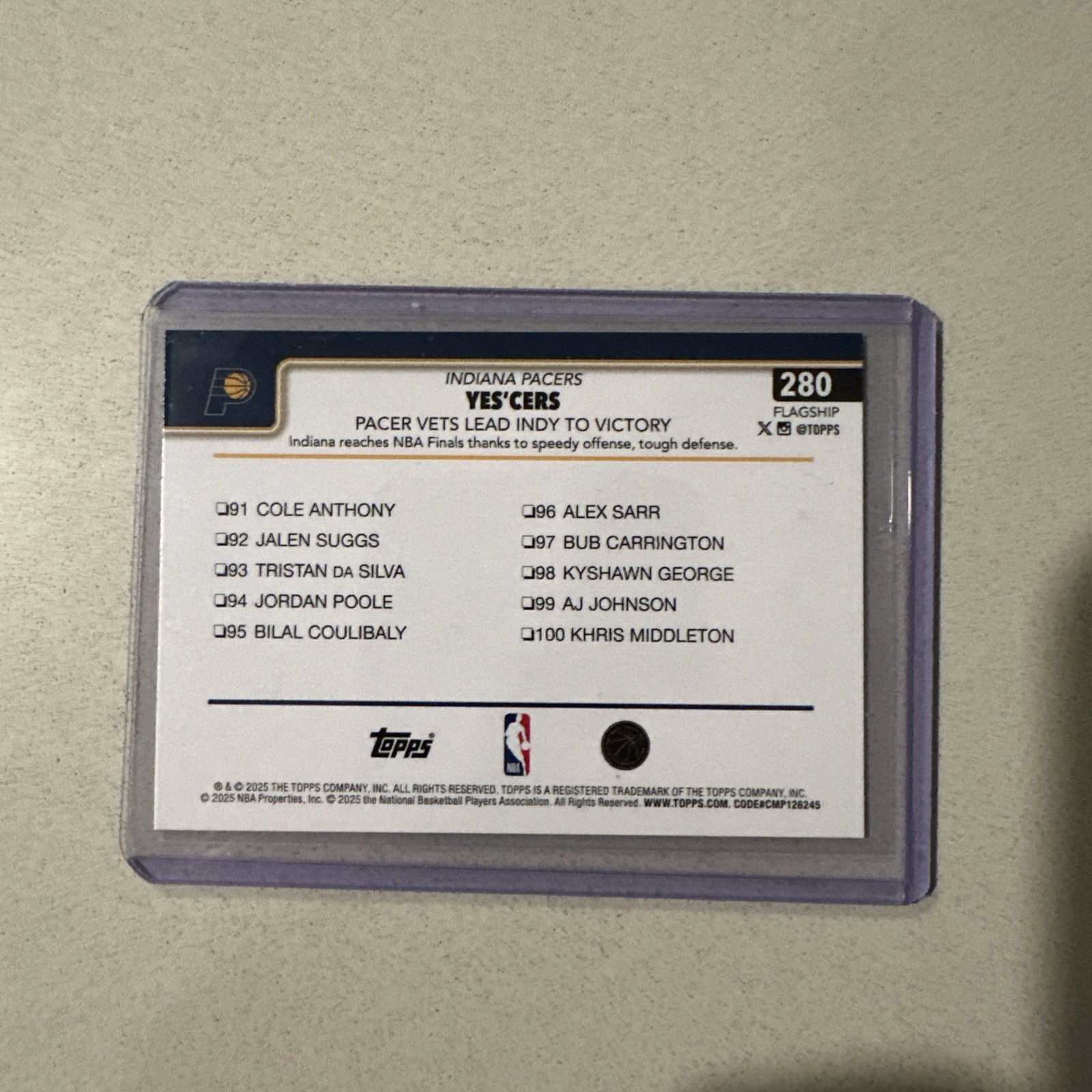 Indiana Pacers 2025-26 Topps Basketball Team Color Border 280 Yes’cers Checklist