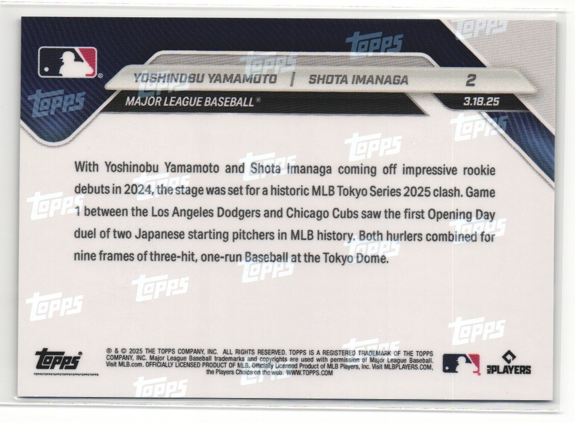 Yoshinobu Yamamoto Shota Imanaga 2025 MLB Topps NOW TOKYO Series Card #2