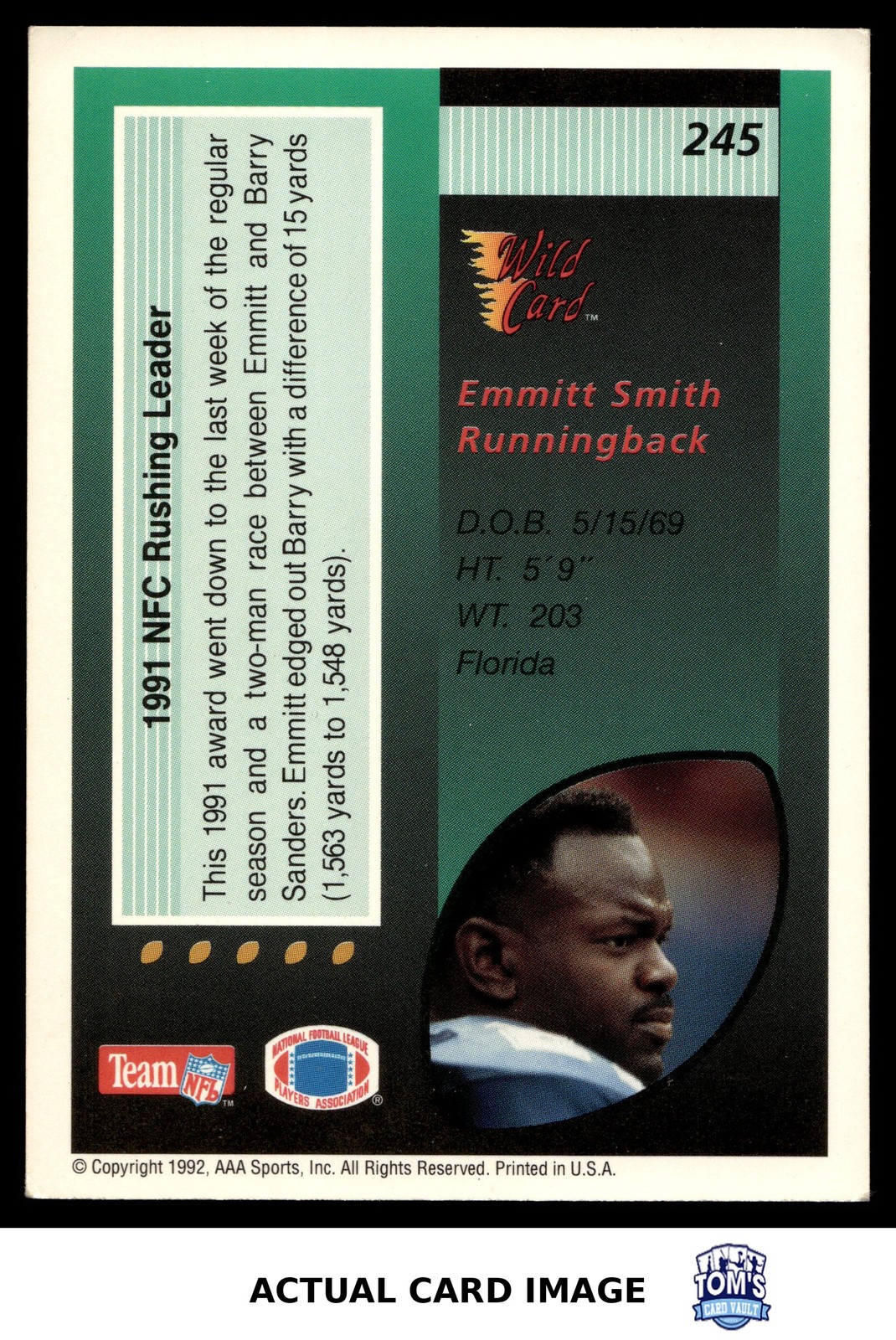 1991 AAA Sports Memorabilia #245 EMMITT SMITH Dallas Cowboys HOF VG-EX