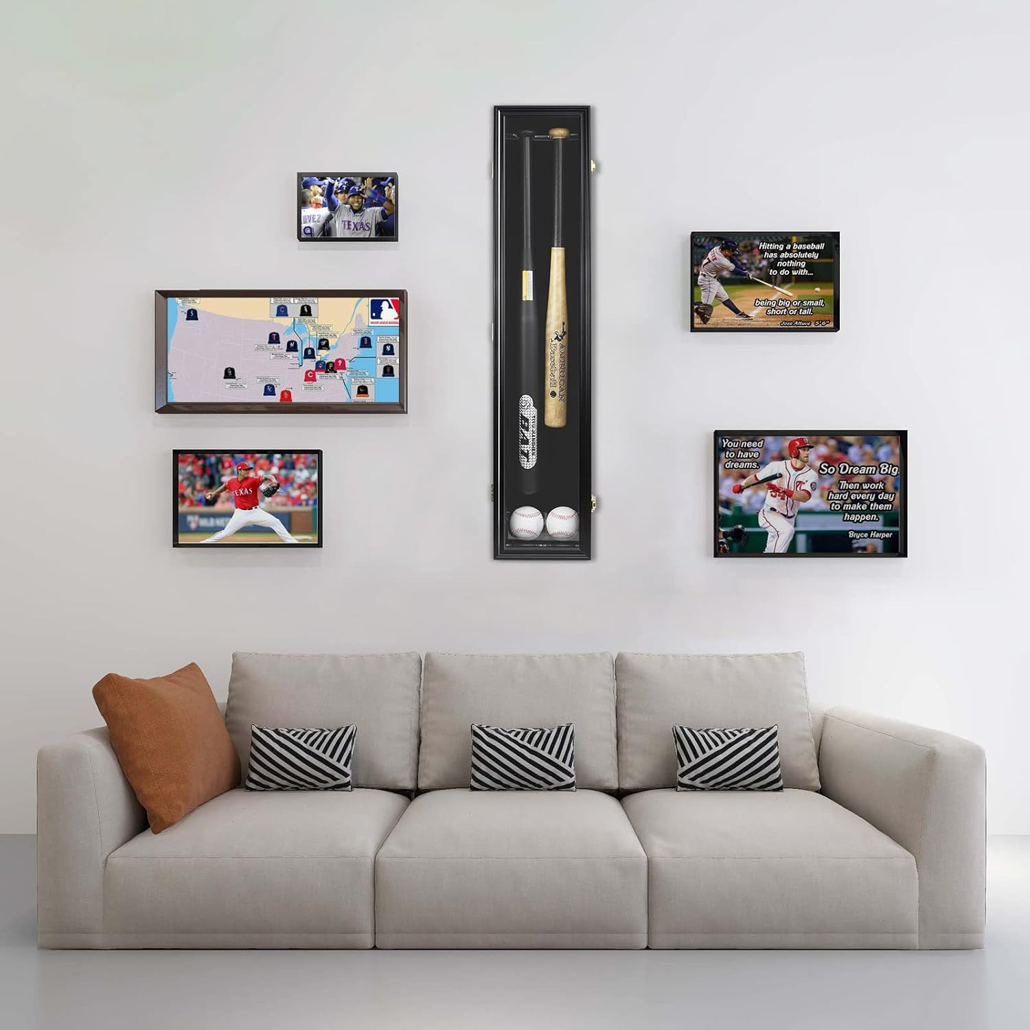 HOROW 2 Baseball Bat Display Case Wooden Frame with Acrylic Transparent Door
