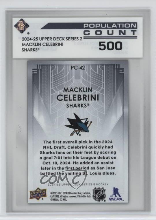 2024 Series 2 Population Count 500 /500 Macklin Celebrini #PC-42 Rookie RC 0l45